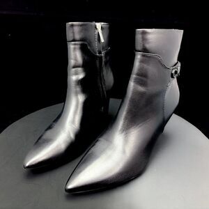 Calvin Klein Womens Sz 6.5 Boot 3" Heel Stilleto Black Zip Up Dress CK Logo Work